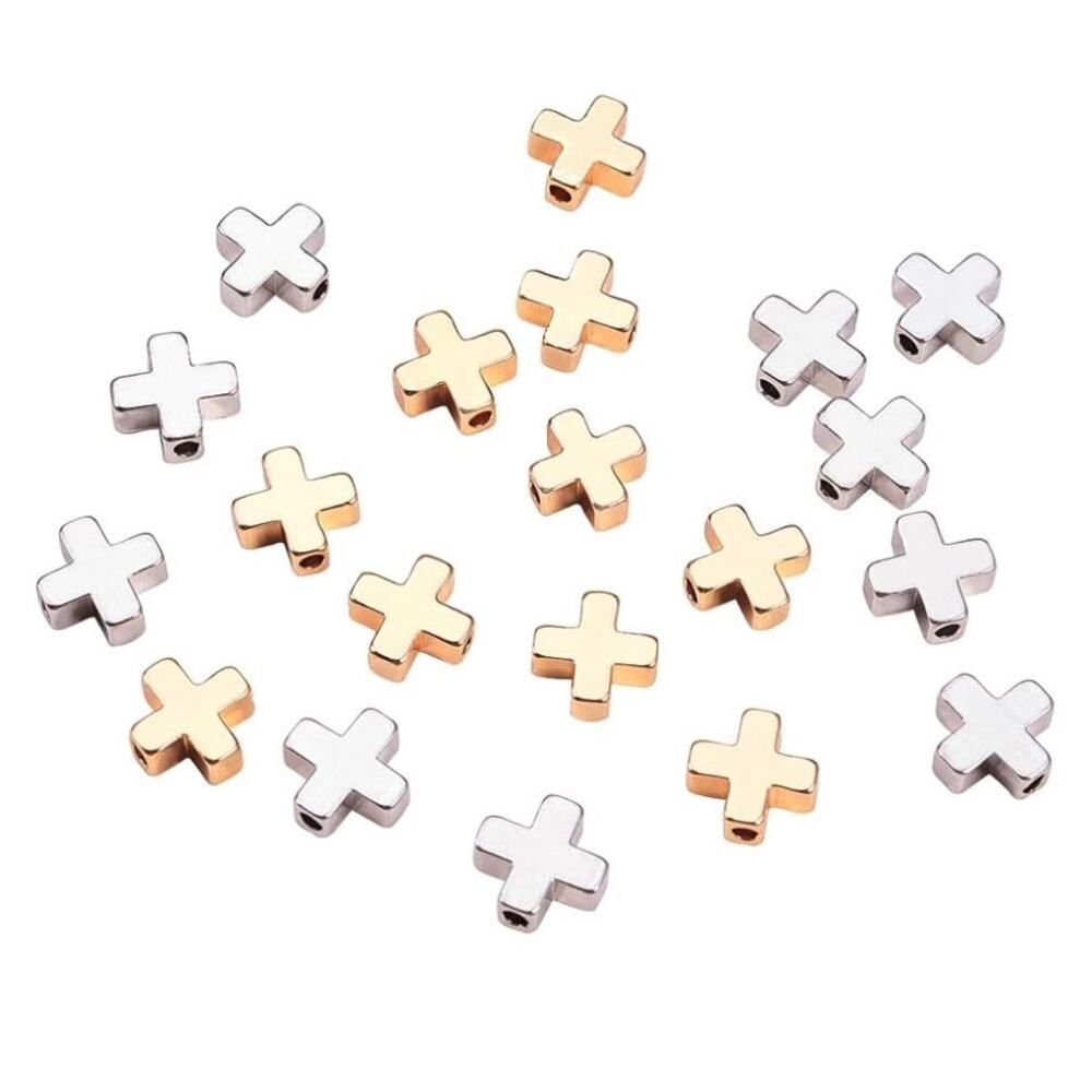 BENECREAT 20 PCS 18K Gold Plated & Platinum Plated Cross Spacer Beads Metal